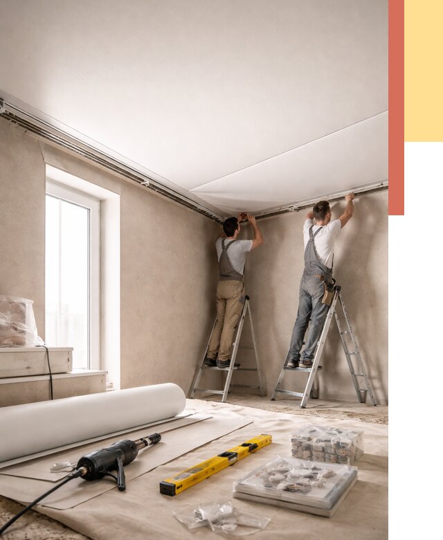 Монтаж натяжного потолка в спальне в Краснокаменске от 3884 руб. под ключ | ОТДЕЛОЧНИК-Ксн