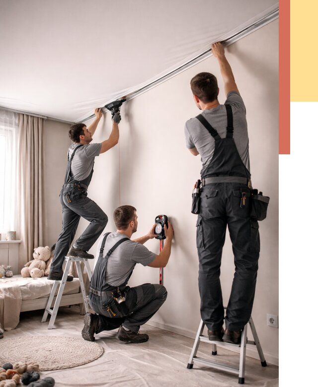 Монтаж натяжного потолка в детской в Краснокаменске от 3577 руб. — быстро и недорого | ОТДЕЛОЧНИК-Ксн