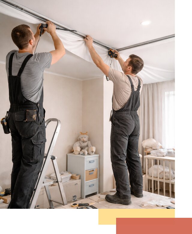 Монтаж натяжного потолка в детской комнате в Краснокаменске