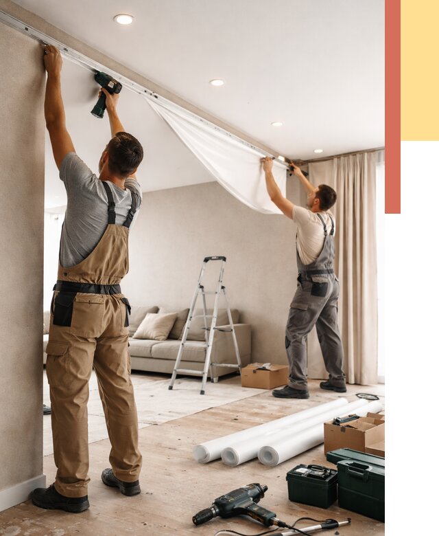 Монтаж натяжного потолка в гостиной в Краснокаменске от 562 руб. | ОТДЕЛОЧНИК-Ксн