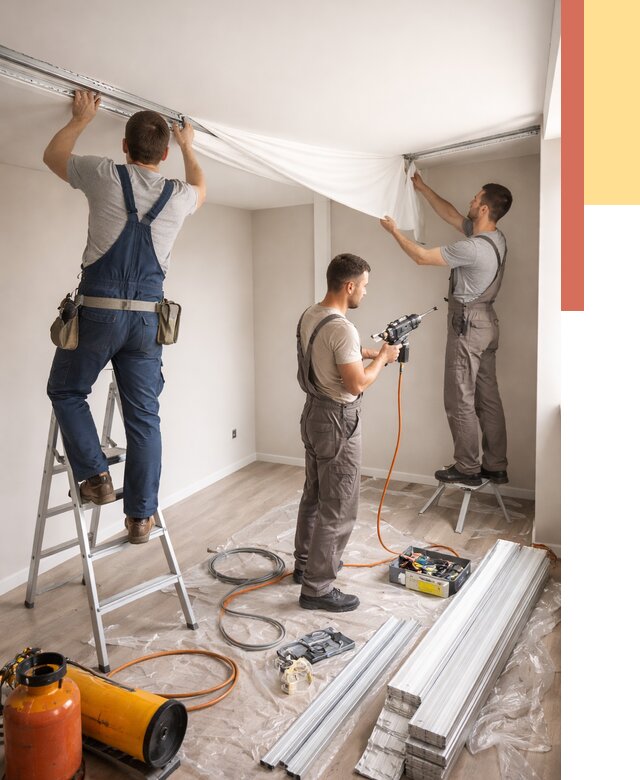 Монтаж натяжного потолка в студии в Краснокаменске от 5622 руб. — быстро и недорого | ОТДЕЛОЧНИК-Ксн