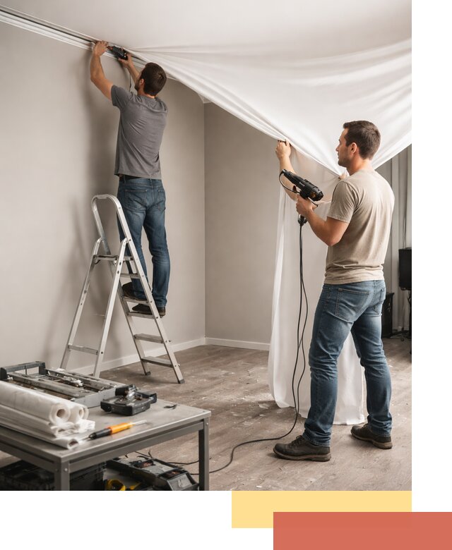 Монтаж натяжного потолка в студии в Краснокаменске