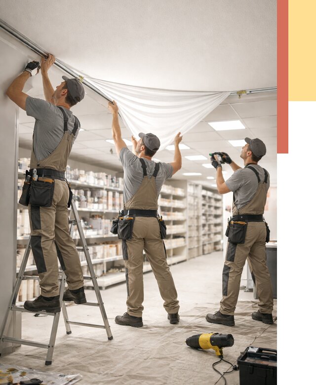 Монтаж натяжного потолка в магазине в Краснокаменске от 4599 руб. быстро и недорого | ОТДЕЛОЧНИК-Ксн