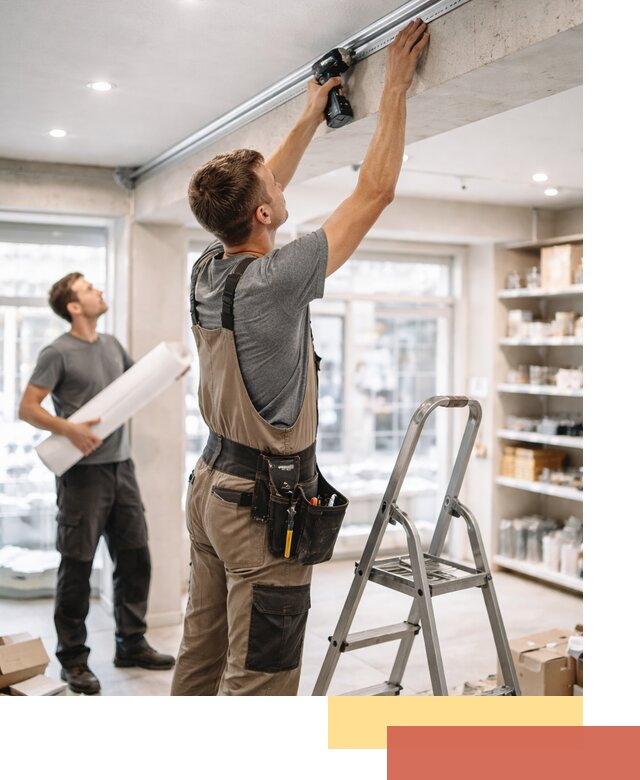 Монтаж натяжных потолков в магазине в Краснокаменске