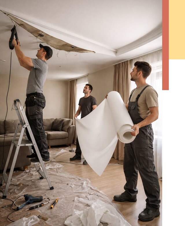 Замена полотна натяжного потолка в Краснокаменске от 9710 руб. быстро и недорого | ОТДЕЛОЧНИК-Ксн