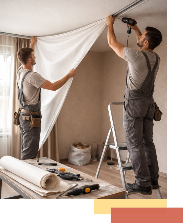 Замена полотна натяжного потолка в Краснокаменске быстро и качественно