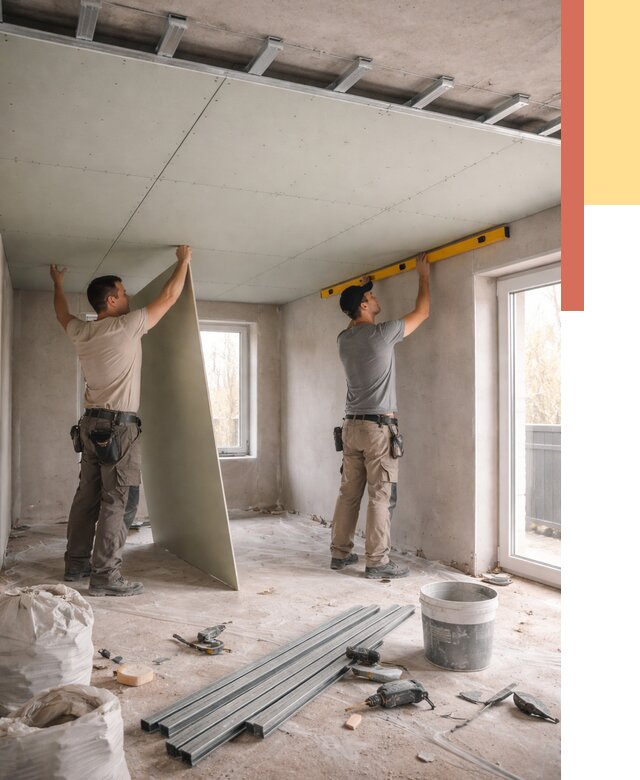 Одноуровневый потолок из гипсокартона в Краснокаменске от 767 руб. — монтаж под ключ | ОТДЕЛОЧНИК-Ксн