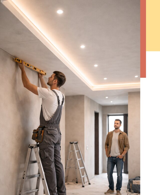 Потолок из гипсокартона с подсветкой в Краснокаменске от 767 руб./м2 под ключ | ОТДЕЛОЧНИК-Ксн