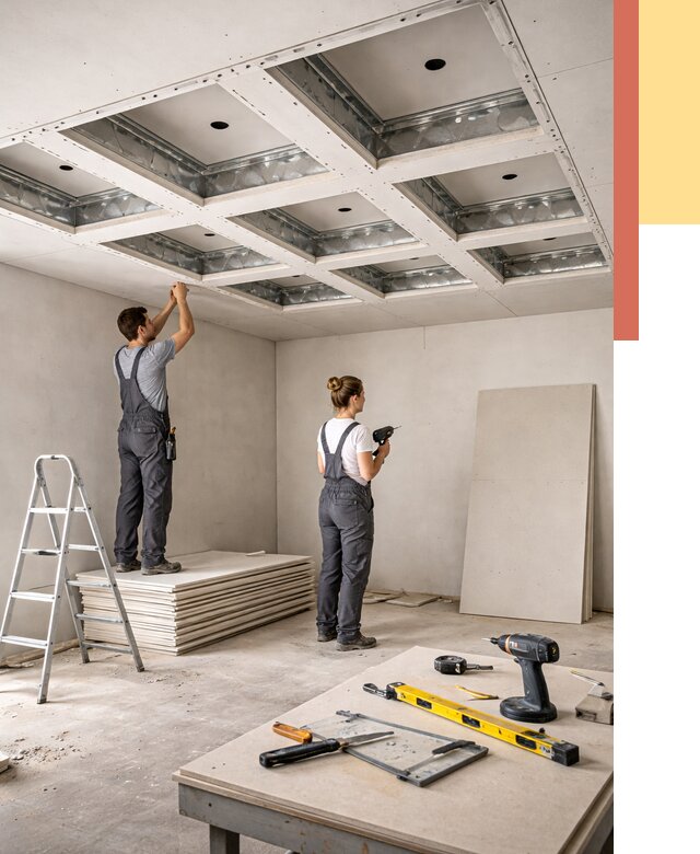 Кессонный потолок из гипсокартона в Краснокаменске от 1891 руб. — монтаж и под ключ | ОТДЕЛОЧНИК-Ксн