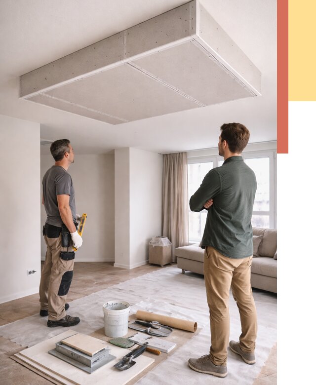 Короб на потолке из гипсокартона в Краснокаменске от 2249 руб. — монтаж и услуги под ключ | ОТДЕЛОЧНИК-Ксн