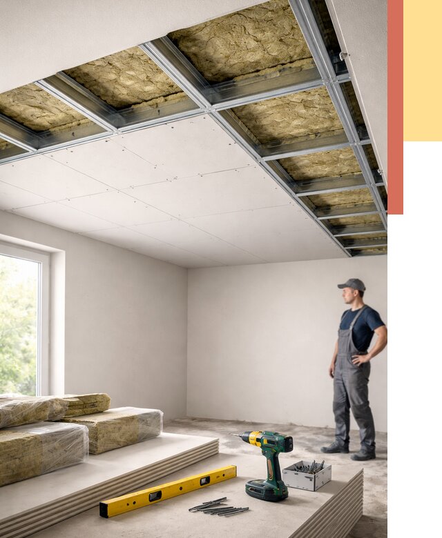 Звукоизоляция потолка ГКЛ в Краснокаменске от 971 руб. — монтаж под ключ | ОТДЕЛОЧНИК-Ксн