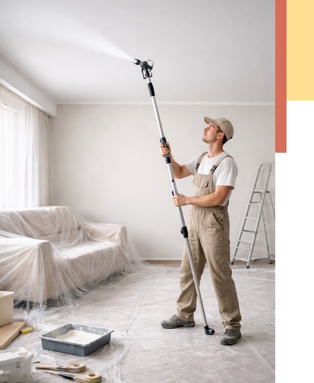 Покраска потолка краскопультом в Краснокаменске от 4599 руб. быстро и недорого | ОТДЕЛОЧНИК-Ксн