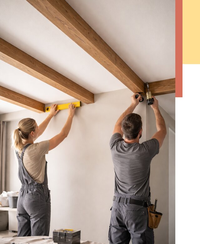 Монтаж декоративных балок на потолок в Краснокаменске от 4293 руб. — ОТДЕЛОЧНИК-Ксн